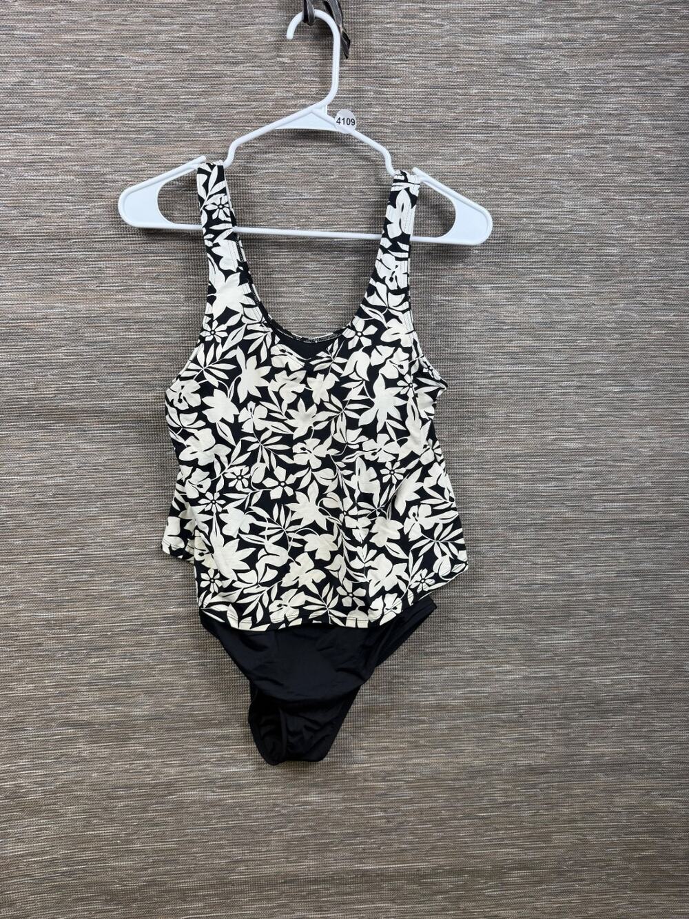 Lands' End One-Piece Swimsuit Womens Size S Black and White Floral